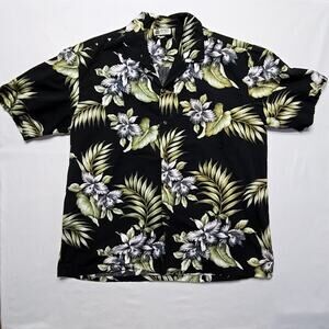 Vintage Aloha Republic Hawaiian Shirt Floral Black Tropical Button Up Mens XL